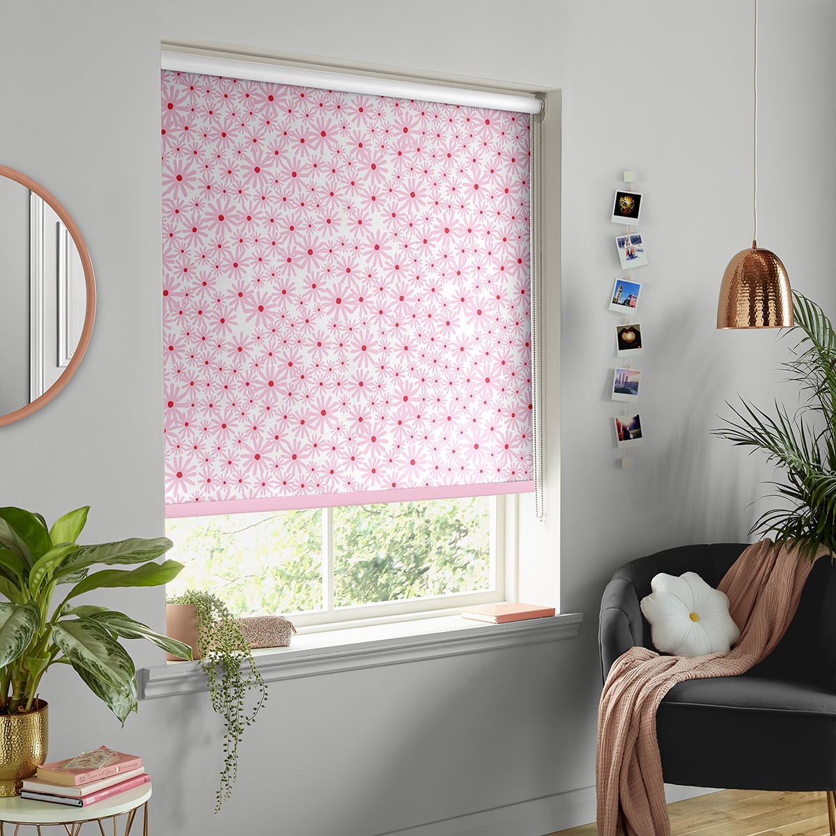 Product photograph of Skinny Dip Daisy Pink Roller Blind from Choice Furniture Superstore.